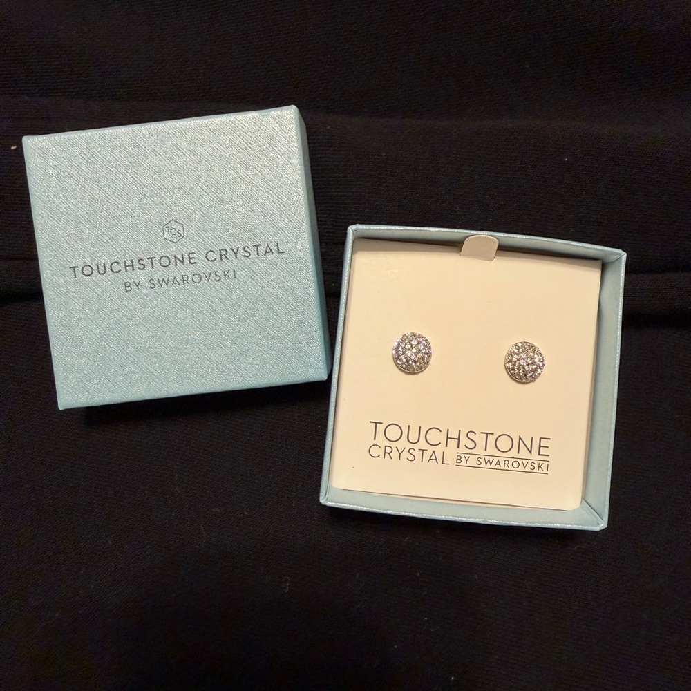Touchstone Crystal Sparkling Silver Stud Earrings
